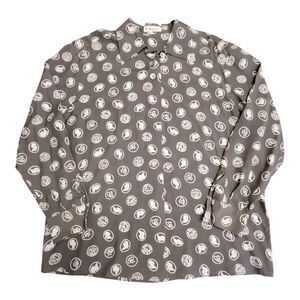 KL‎ By Karl Lagerfeld Women's Coins  All Over Print Button Up Shirt  Size 10
